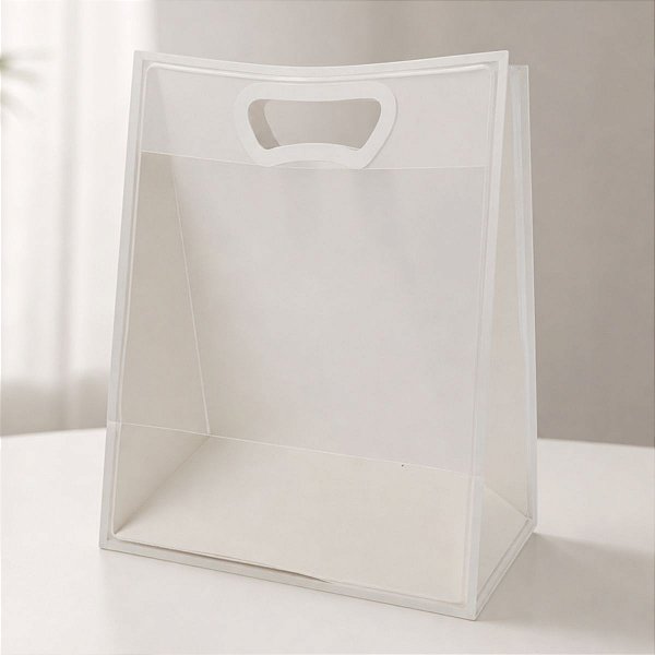 Sacola Transparente Fosca Pvc Alça Plana Branca - 40x30x12cm - 1 unidade - 1 unidade - Cromus - Rizzo