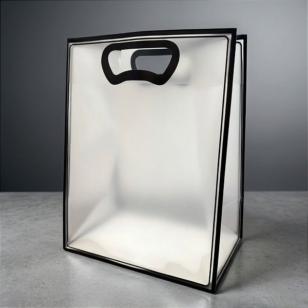 Sacola Transparente Fosca Pvc Alça Plana Preto - 30x23x15cm - 1 unidade - 1 unidade - Cromus - Rizzo
