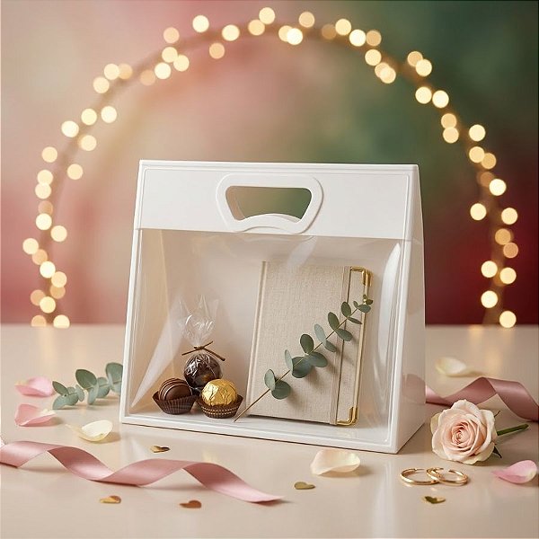 Sacola Transparente Fosca Horizontal Pvc Alça Plana Branca - 22x30x9cm - 1 unidade - 1 unidade - Cromus - Rizzo