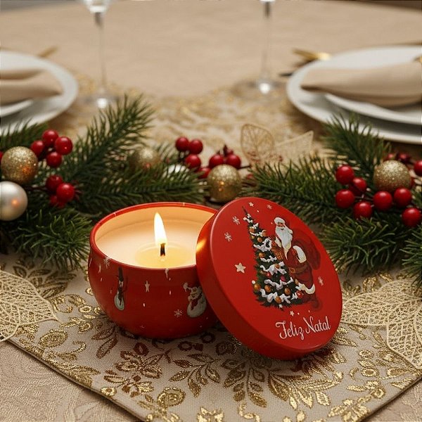 Vela Aromática De Natal - Lata Metálica Feliz Natal Noel Lanterna - 96g  - 1 unidade - Rizzo