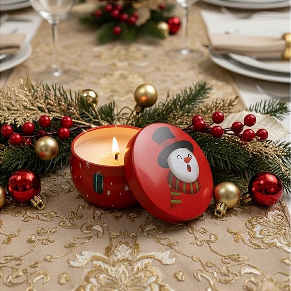Vela Aromática De Natal - Lata Metálica Boneco De Neve - 70g  - 1 unidade - Rizzo
