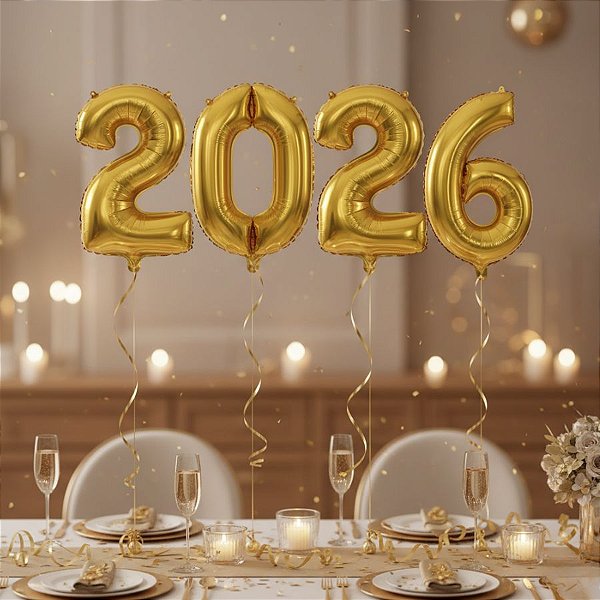 Balão de Festa Microfoil 16" 40cm - Kit "2026" Dourado - 1 unidade - Rizzo