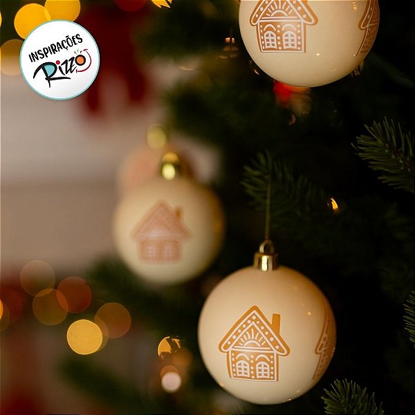 Bolas de Natal - Bege com Ginger  Branco/Bege/Marrom - 10x10cm   - 4 unidades - Cromus - Rizzo