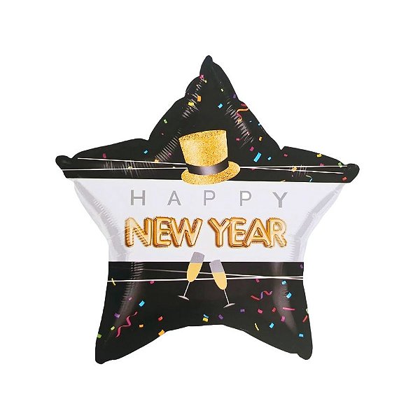 Balão de Festa Microfoil 19" 48cm - Happy New Year - 1 unidade - Rizzo