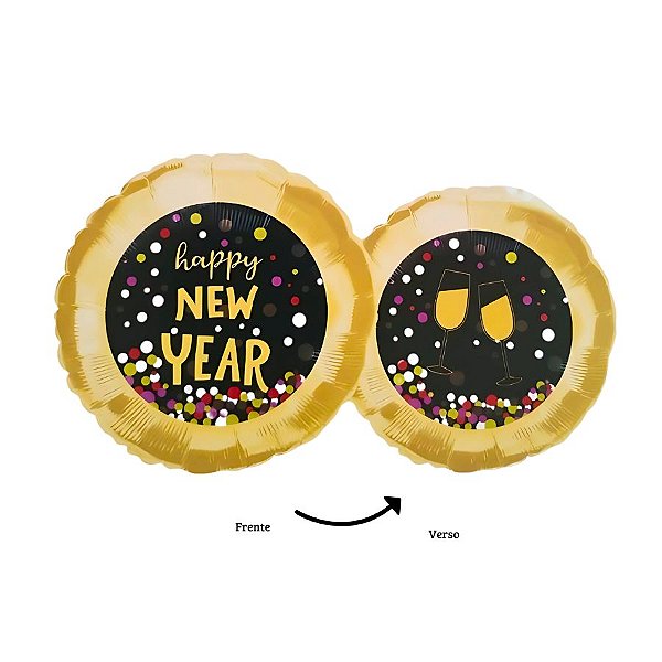 Balão de Festa Microfoil 18" 46cm - Happy New Year 2 Sides - 1 unidade - Rizzo