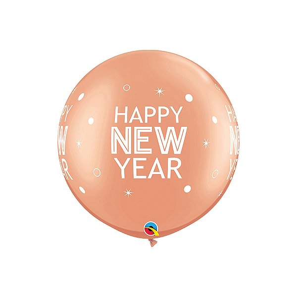 Balão de Festa Látex Liso Decorado - New Year Brilhos Ouro Rose - 30" 75cm - 2 unidades - Qualatex Outlet - Rizzo
