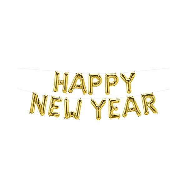 Balão de Festa Microfoil 16" 40cm - New Year Ouro - 01 Unidade - Qualatex - Rizzo Balões