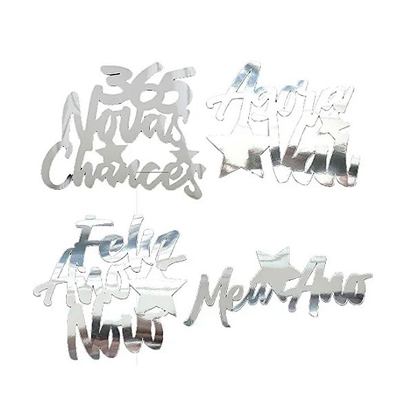 Placa Para Foto com Vareta - Ano Novo -  Prateado - 4 unidades - Regina - Rizzo