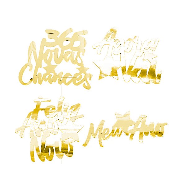 Placa Para Foto com Vareta - Ano Novo - Dourado - 4 unidades - Regina - Rizzo