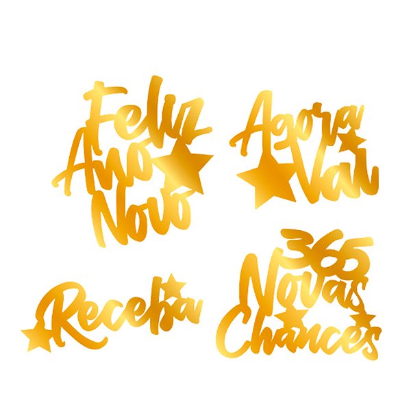 Placa Para Foto com Vareta - Ano Novo - Dourado - 4 unidades - Regina - Rizzo