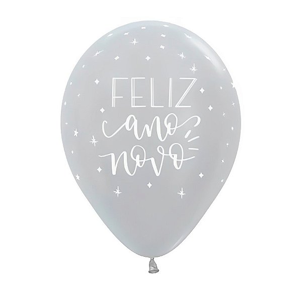Balão de Látex Satin Decorado - Ano Novo (Cor: 481) - 11" 28cm  - 50 unidades - Sempertex - Rizzo