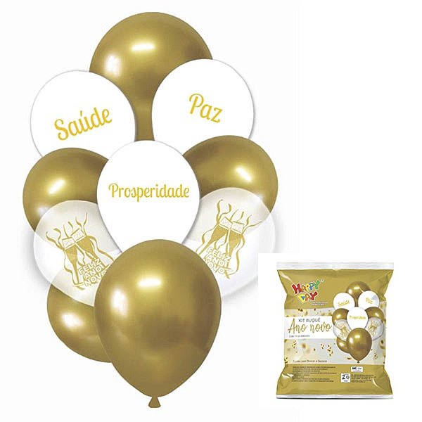 Kit Buque Balões Ano Novo - Buque com 10 balões  - 1 unidade - Happy Day - Rizzo