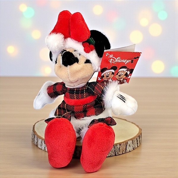 Pelúcia Minnie Mouse de Natal - Xadrez Verde e Vermelha - 15cm - 1 unidade - Disney Original - Rizzo