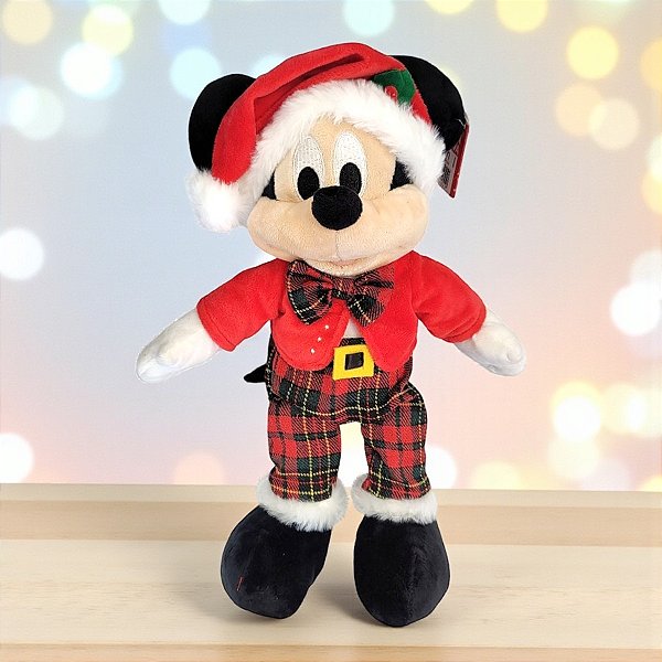 Pelúcia Mickey Mouse de Natal - Xadrez Verde e Vermelho - 30cm - 1 unidade - Disney Original - Rizzo