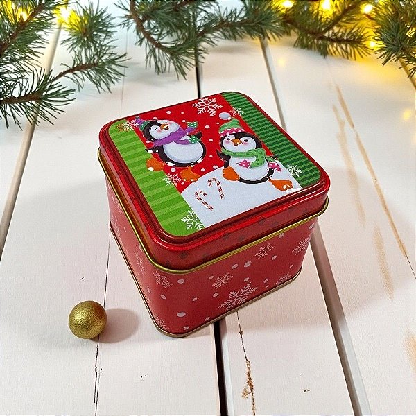 Lata de Metal de Natal - Penguins - 7,5x7x6cm - 1 unidade - Rizzo