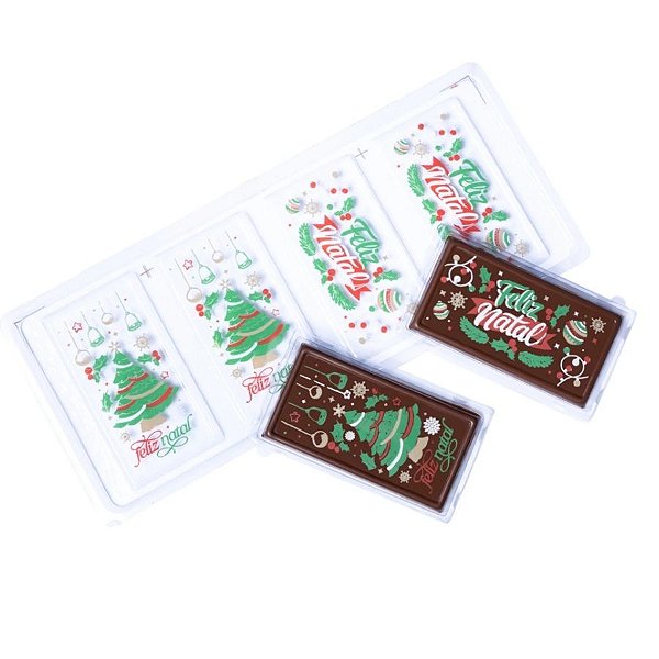 Blister Decorado com Transfer Para Chocolate - Tablete Pinheiro e Luz de Natal - BLN 0197 - 1 unidade - Stalden - Rizzo