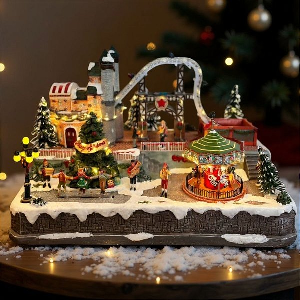 Cenário De Natal - Parque de Diversão com Som , Luz e Movimento - 55,5x38,5x34cm - RZO02337 - 1 unidade - Rizzo
