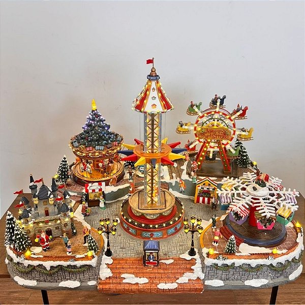 Cenário De Natal - Parque de Diversão com Som , Luz e Movimento - 94x65x60,5cm - 1 unidade - Rizzo