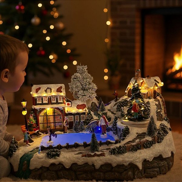 Cenário De Natal - Patins no Gelo com Som , Luz e Movimento - 42x34x25cm - RZO02330 - 1 unidade - Rizzo