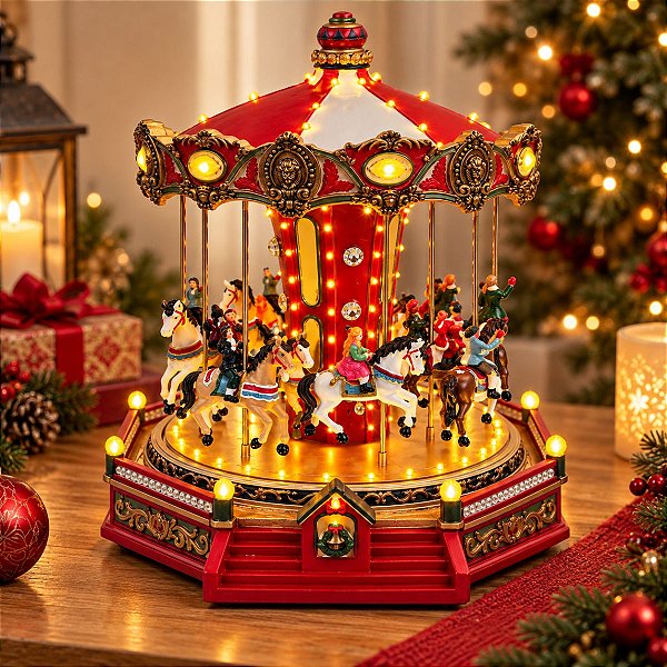 Cenário De Natal - Carrossel com Som , Luz e Movimento - 34x36x35cm - RZO02311 - 1 unidade - Rizzo