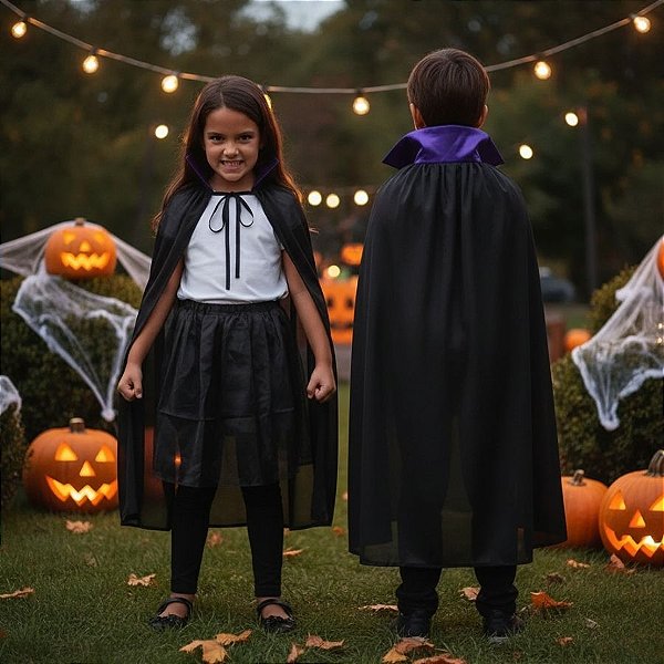 Capa de Vampiro - Halloween - Preto e Roxo  - Infantil P - 1 unidade - Rizzo