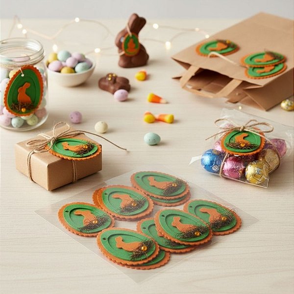 Tag Decorativa de Páscoa - Ovo e Coelho Laranja - 6cm - 5 unidades - Rizzo