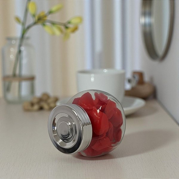 Pote de Vidro - Mini Baleiro com Tampa Prata - 180ml  - 1 unidade - Rizzo
