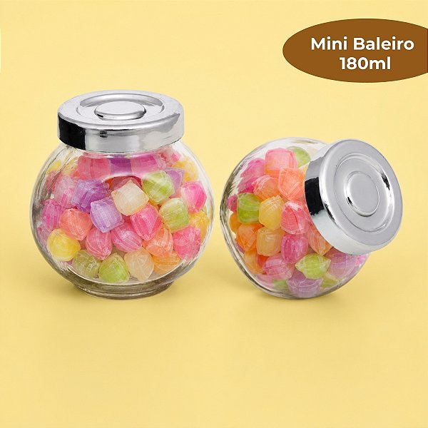 Pote de Vidro - Mini Baleiro com Tampa Prata - 180ml  - 1 unidade - Rizzo
