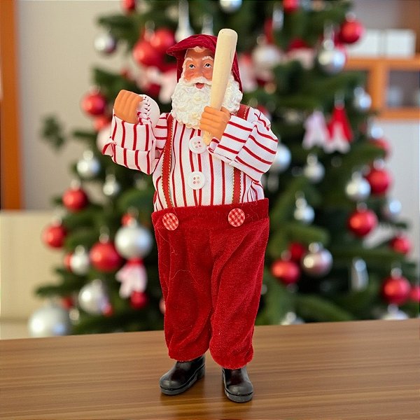 Papai Noel Decorativo em Pé Jogador de Beisebol - Vermelho e Branco - 30cm - 1 unidade - Rizzo