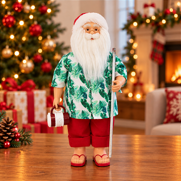 Papai Noel Decorativo em Pé Surfista - Verde e Vermelho - 45cm - 1 unidade - Rizzo