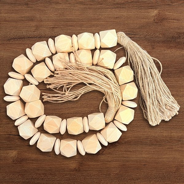 Cordão Decorativo de Mesa em Madeira e Juta - 1,6m - 1 unidade - Rizzo - Rizzo