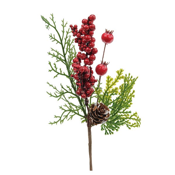 Pick Decorativo de Natal - Frutas Vermelhas - 23cm - 1 unidade - Cromus - Rizzo
