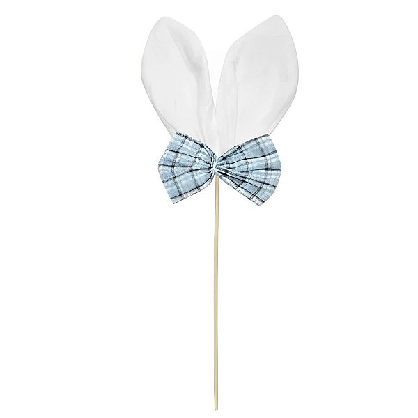 Pick Decorativo de Páscoa - Orelha Coelho - Branco e Azul - 36cm - 1 unidade - Cromus - Rizzo