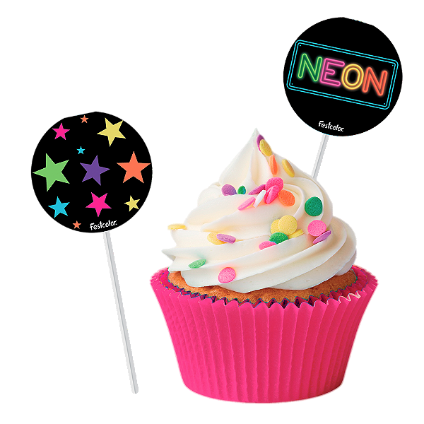 Pick p/ Docinhos Festa Neon - 8 unidades - Festcolor - Rizzo Festas