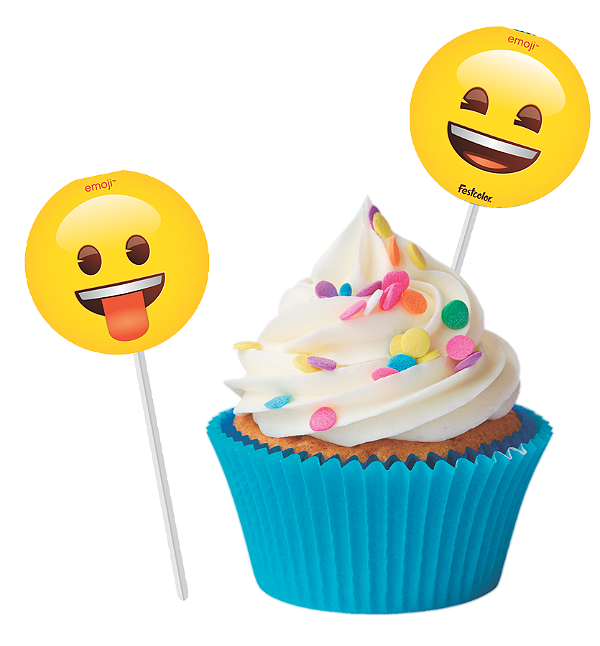 Pick p/ Docinhos Festa Emoji - 8 unidades - Festcolor -  Festas