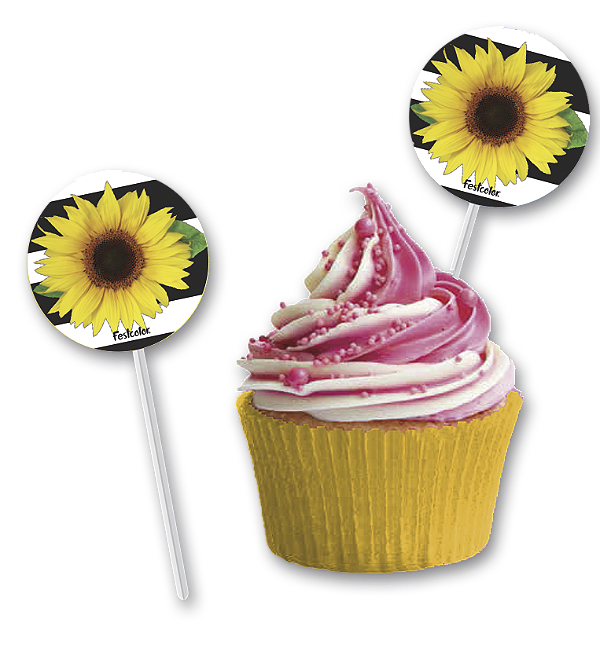 Pick p/ Docinhos Festa Girassol - 8 unidades - Festcolor -  Festas