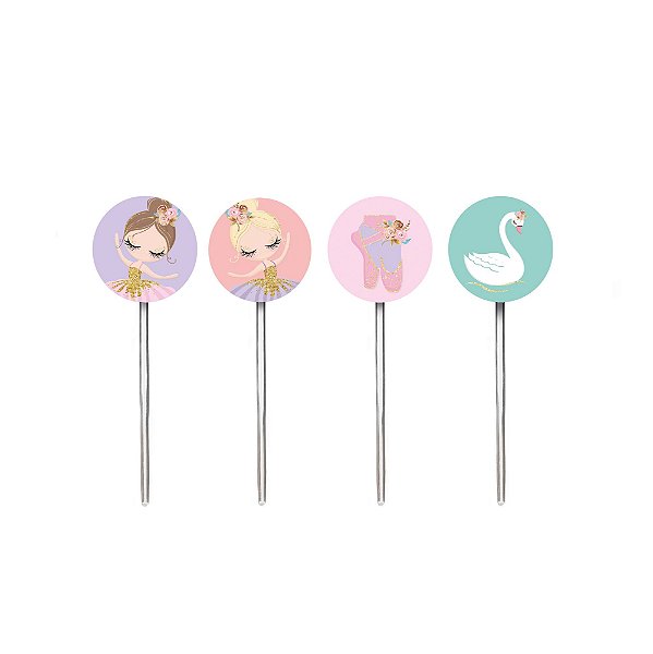 Pick Decorativo - Sortido - Festa Bailarina 2 - 12 unidades - Cromus - Rizzo Festas