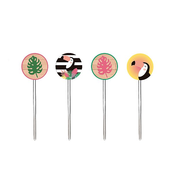 Pick Decorativo - Sortido - Festa Tropical Tucano - 12 unidades - Cromus - Rizzo Festas