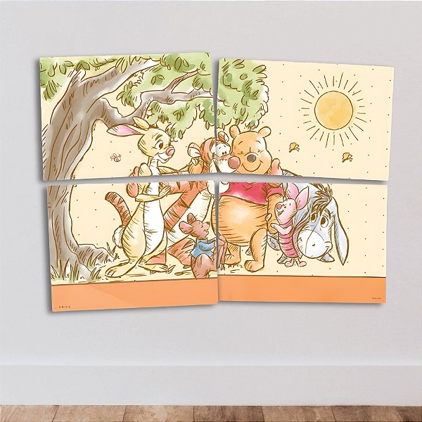 Painel Decorativo 4 Lâminas - Ursinho Pooh - 90x64cm - 1 unidade - Festcolor - Rizzo