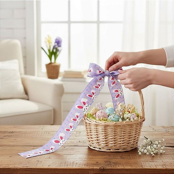 Fita Decorativa de Páscoa - Roxo com Coelhinho - 6,3cmx9,14m - 1 unidade - Rizzo