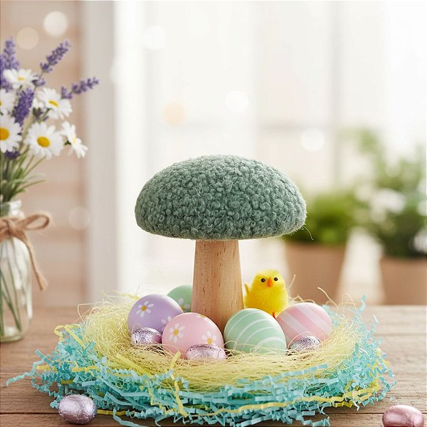 Enfeite Decorativo de Páscoa - Cogumelo Felpudo M - Verde - 13x9cm - 1 unidade - Rizzo