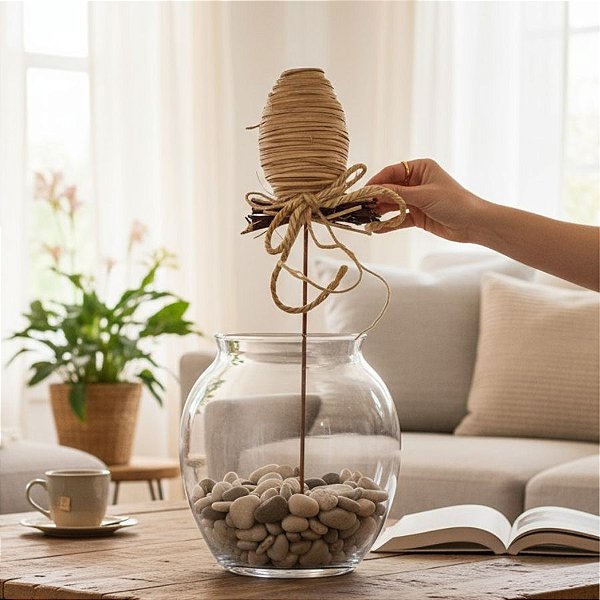 Pick Decorativo de Páscoa - Ovo de Páscoa com Cordão - Bege - 30cm - 1 unidade - Rizzo