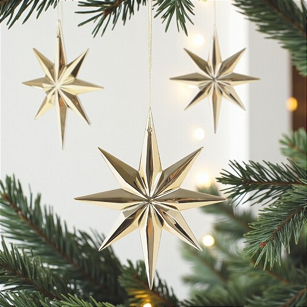 Enfeite Para Pendurar de Natal - Estrela Ouro 8 Pontas - 12x10cm - 1 unidade - Cromus - Rizzo