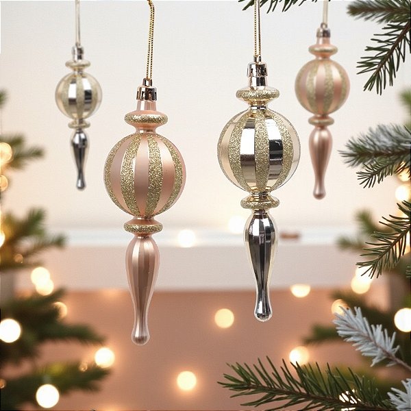 Enfeite Para Pendurar de Natal - Ornamento Ouro - 4,5x15cm - 4 unidades - Cromus - Rizzo