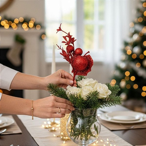 Galho Decorativo de Natal - Vermelho - 25cm - 1 unidade - Cromus - Rizzo