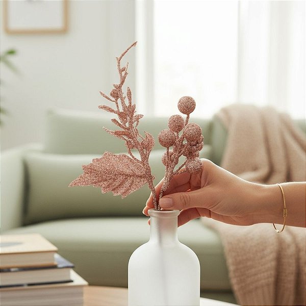 Galho Decorativo de Natal - Rosa - 26cm - 1 unidade - Cromus - Rizzo