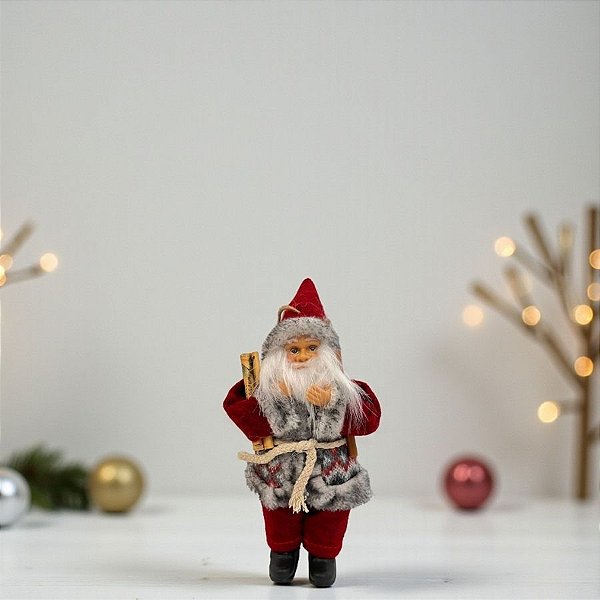 Papai Noel Decorativo em Pé com Equipamento de Ski - Vermelho e Branco  - 20cm - 1 unidade - Rizzo