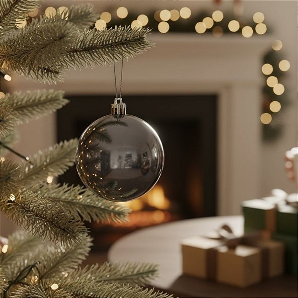 Bolas de Natal em Tubo - Prata Azulado - 8x8cm  - 6 unidades - Rizzo