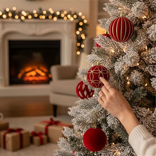 Bolas de Natal em Tubo - Kit Grande Vermelho - 8x8cm  - 25 unidades - Rizzo