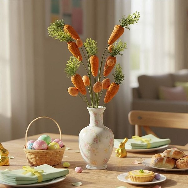 Pick Decorativo de Páscoa - Cenouras e Ovinhos Laranja - 62cm  - 1 unidade - Rizzo